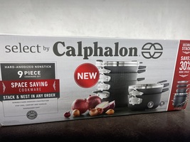 CALPHALON 9 PCS SPAC SAVING HARD- ANODIZED NONSTICK COOKWEAR BLACK/ SLIVER