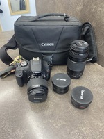 CANON EOS REBEL T7 DIGITAL CAMERA KIT, WITH 4 LENSES, CASE NO CHARGER 