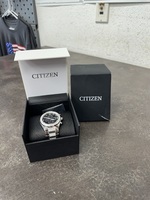 CITIZEN CRYSTAL BLACK DIAL STAINLESS STEEL BRACELET ACCENT CHRONOGRAPH 