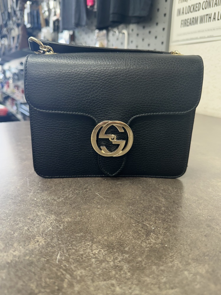 Gucci Interlocking Black Marmont Leather Silver Handbag Italy Chain 510304 New