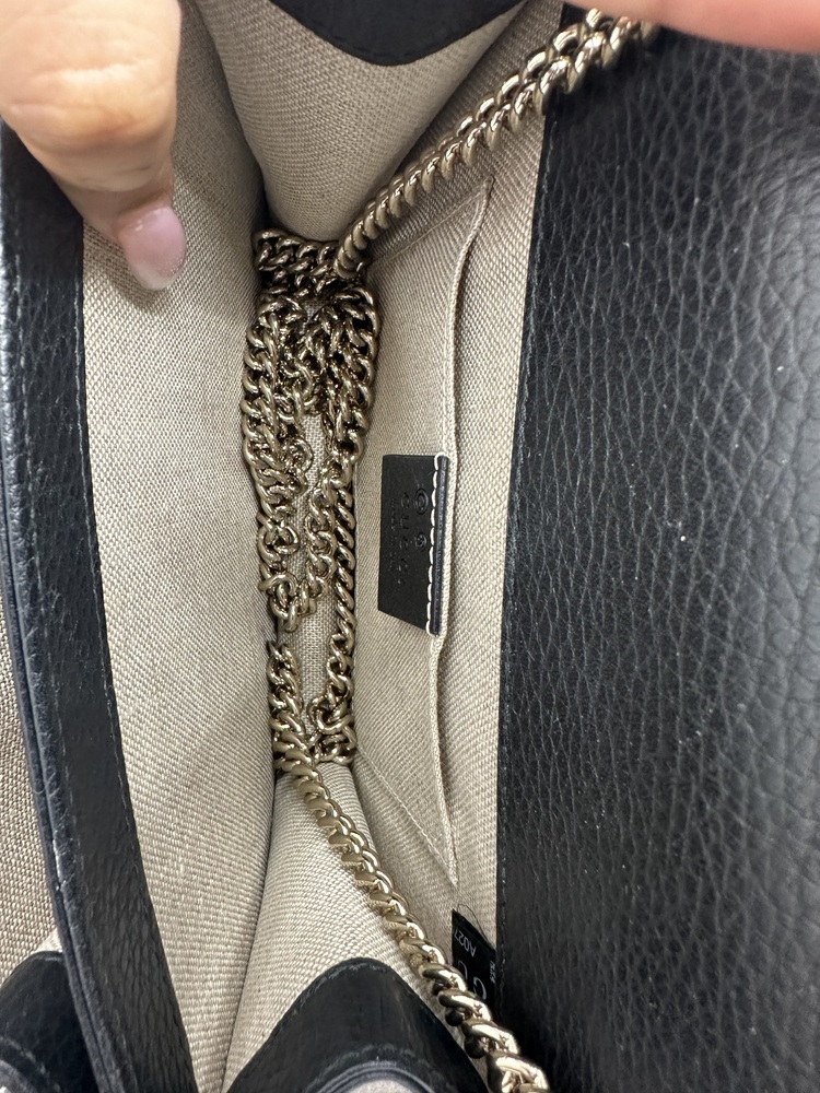 Bags, Gucci Interlocking Black Marmont Leather Silver Handbag Chain