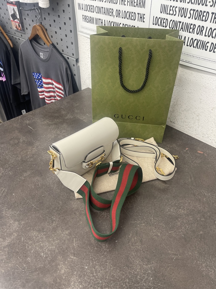 GUCCI HORSEBIT 1955 THE WHITE LEATHER MINI BAG WITH GOLD TONE HARDWARE