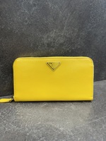 Prada Saffiano Lux Leather Zip Around Long Wallet Yellow