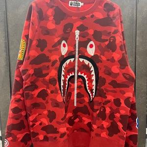 Bape Red Color Camo Embroidery Shark Crewneck 