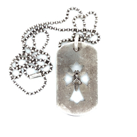  Chrome Hearts Sterling Silver Dagger Dog Tag with Beaded Chain 