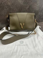Versace Virtus Olive Leather Shoulder Bag/Crossbody w/ Dust Bag