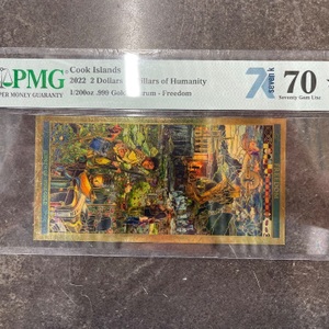 COOK ISLAND PMG 70 - 2022 2 DOLLARS 7 PILLARS OF HUMANITY - AURUM - FREEDOM