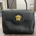 VERSACE LA MEDUSA SMALL BLACK LEATHER TOP HANDLE ENTRUPY AUTHENTICATED. 