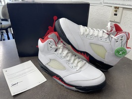 AIR JORDAN RETRO 5 WHITE FIRE RED SILVER TONGUE DA 1911 102 LIKE NEW! SIZE 11.5