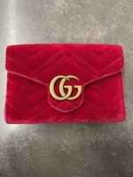 Gucci GG Marmont Chain Wallet Matelasse Velvet Mini - Red