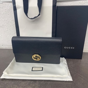 Gucci Dollar Interlocking GG Black Pebbled Leather Crossbody 615523 493075