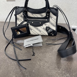 Balenciaga Canvas Satin Calfskin Diagonal Allover Logo Print Mini Bag