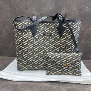 Versace Women's Monogram Logo Leather Tote Bag With Pouch