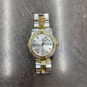 Mens Bulova Stainless Steel Gold Accent Watch With Diamonds 98E104