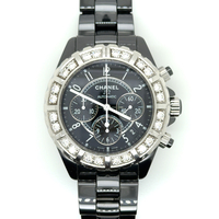 Chanel J12 41mm H1178 Diamond Bezel, Automatic Chronograph, Black Ceramic
