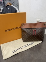 LOUIS VUITTON MONOGRAM TUILERIES BESACE CARAMEL ROUGE W/BROWN AND RED STRAP